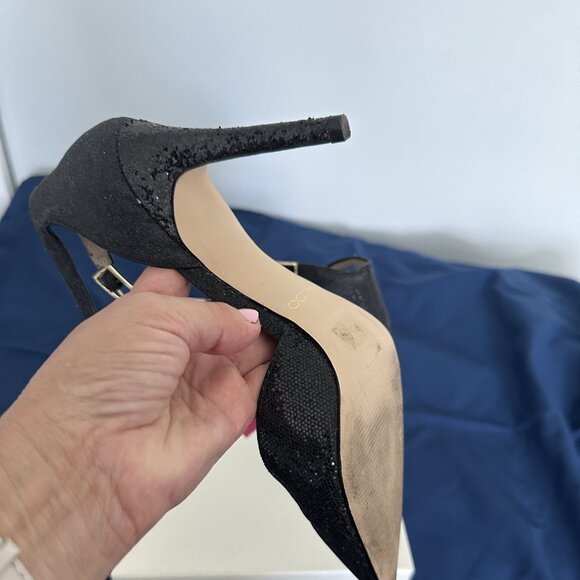 Black Glitter Stiletto Pumps / Heels with Ankle Strap - Picture 2 of 6